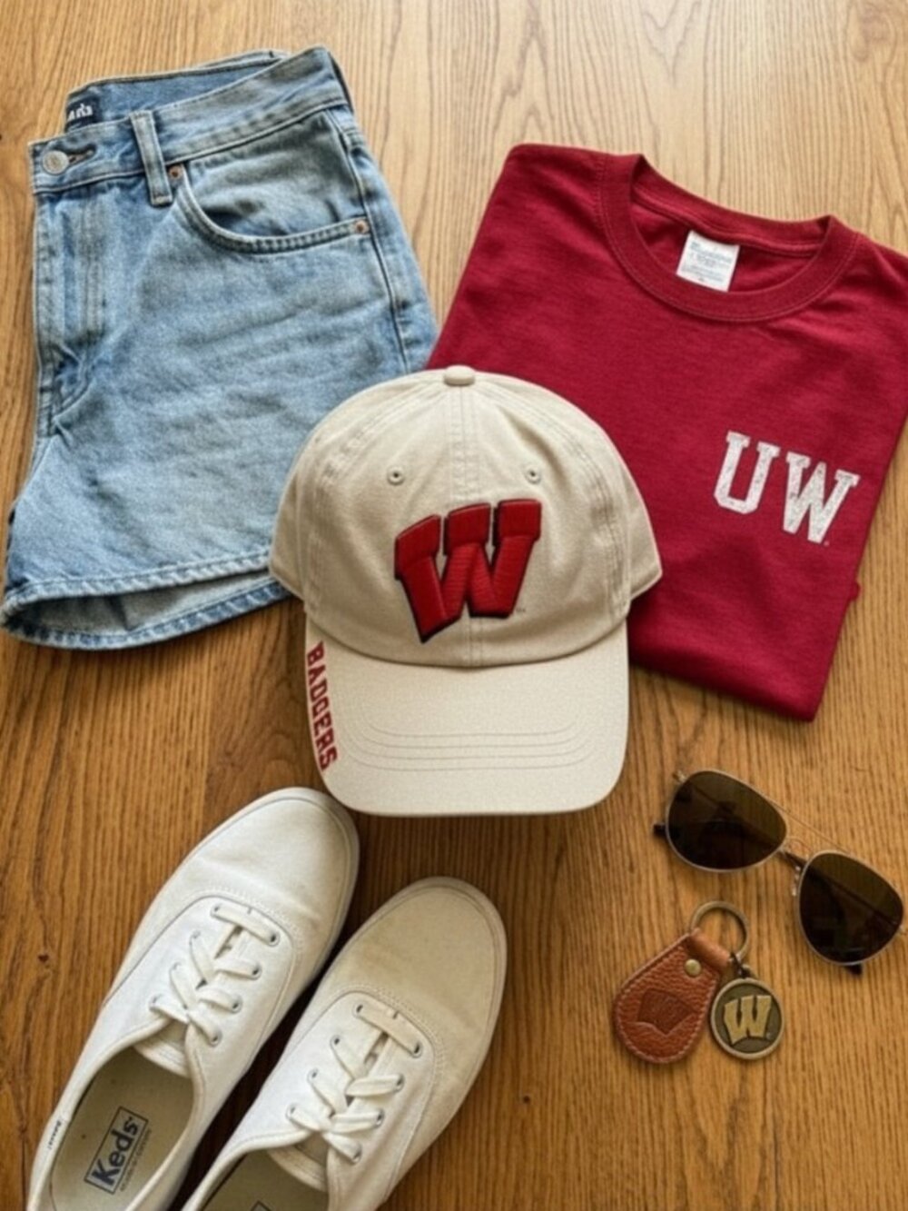 NCAA Wisconsin Badgers Beige Adjustable Baseball Hat or Cap